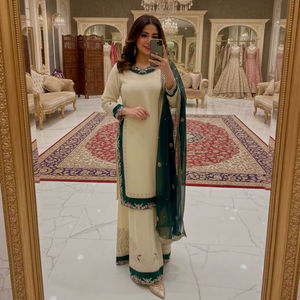 NOUVEAU ENSEMBLE DE HAUT ET PANTALON PALAZZO EN FAUSSE GEORGETTE LUXUEUSE, DESIGNER, AVEC DUPATTA - Product Image 1