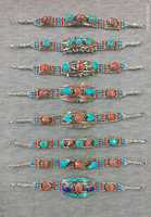 Bracelets tibétains en argent avec incrustations de turquoise, style ethnique classique, bijoux unisexes, cadeau pour l'anniversaire du bouddhisme tibétain