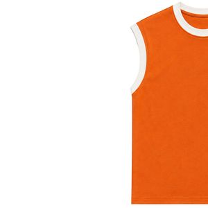 Camiseta sin mangas naranja con ribete blanco y logo bordado en el pecho, chaleco informal de algodón para mujer, cuello redondo, moda personalizada de verano. - Product Image 3