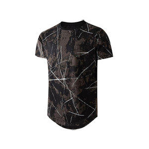 T-shirt à manches courtes pour homme, rouge et noir, tie-dye, col rond, coupe classique, décontracté, tricoté, longueur longue - Product Image 3