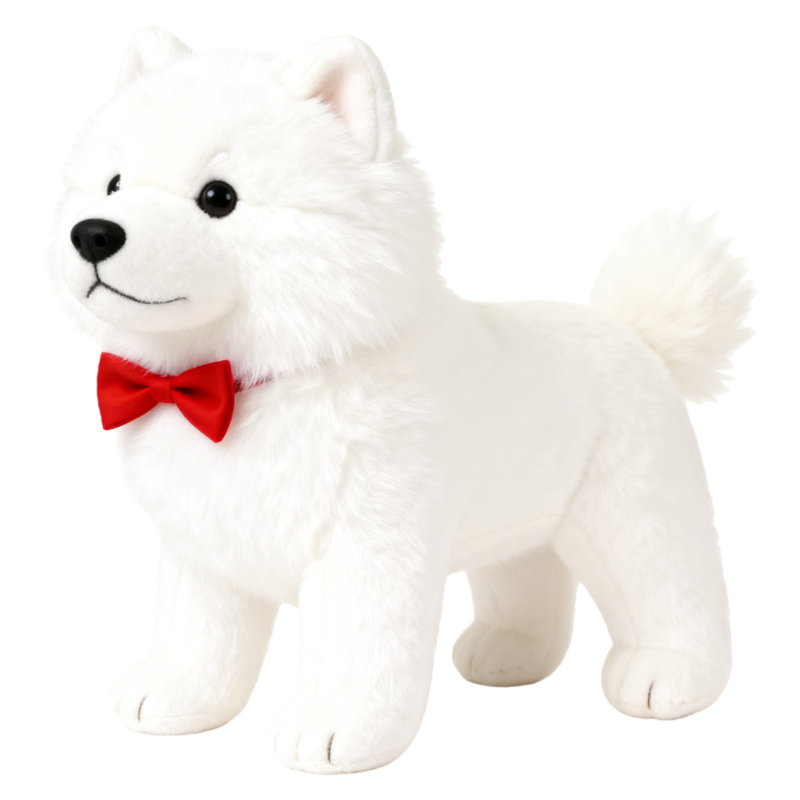 チャーミングで心地よいふわふわ白いぬいぐるみ犬は、お子様の喜びと