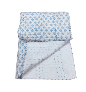 Manta Acolchada de Algodón con Patrón Geométrico Azul para Uso en Casa Durante Toda la Temporada - Product Image 2