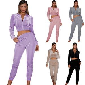 Survêtement en velours pour femme, haut décontracté de qualité supérieure avec fermeture éclair pour nombril, mode - Product Image 1