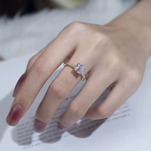 Women's 18K Solid Gold Round Brilliant Diamond Engagement <b>Ring</b> Classic Style with Side Diamonds - Product Image 5