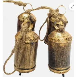 Campanas Navideñas de Cobre Kutch Hechas a Mano, Campanas Rústicas de Vaca en Oro Antiguo con Cuerda de Yute, Adornos Colgantes Vintage al por Mayor para el Hogar - Product Image 6
