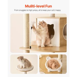 Grande Torre per Gatti in Legno da 68,9 Pollici, Arredamento Multi-Livello per Gatti, Soggiorni Accoglienti, Tiragraffi in Sisal, Centro Attività per Gatti - Product Image 5
