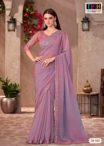<b>Red</b> Silk Saree Embroidered <b>Sequin</b> Border Traditional Dress for Wedding Party Diwali Women - Product Image 4