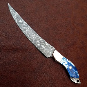 Cuchillo de Filetear Profesional de Acero de Damasco OEM |   Manija de Resina Personalizada con Pasadores y Cubierta de Latón, Servicio OEM - Product Image 5