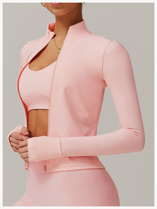 Ensemble de yoga 3 pièces bleu : haut court à col roulé, leggings taille haute, longueur intégrale, sans couture, avec fermeture éclair, respirant, en Spandex et Polyester - Product Image 3