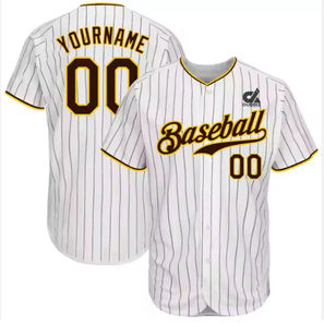 เสื้อเบสบอลสีขาวแบบสั่งทำพิเศษ ปี 2025  ตกแต่งขอบสีทอง/ดำ ติดกระดุม  ชุดทีม  สามารถใส่ชื่อและหมายเลขได้  สไตล์โปร - Product Image 3