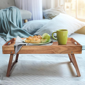 Top Quality Natural Acacia Wooden Folding Bed <b>Tray</b> <b>Table</b> Rustic Breakfast <b>Tray</b> for Eating in Bed made from Vietnam Factory - Product Image 3