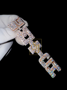 Rappeur pour hommes initiale caution verticale VVS Moissanite diamant testeur Bling pendentif 925 argent massif personnalisé nom lettre collier cadeau - Product Image 2