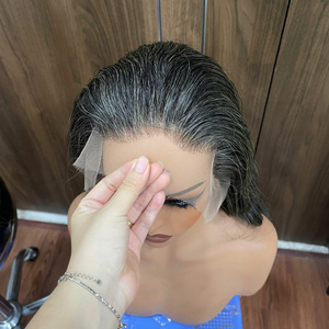 Best Selling wig human hair middle lace closure wig <b>body</b> <b>wave</b> natural hair for women soft style raw hair vendor grey color - Product Image 3