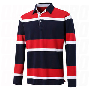 Polo brodé personnalisé haut de gamme, imprimé vintage, en coton oversize, style maillot de rugby, à rayures, manches longues, pour homme, sport - Product Image 1