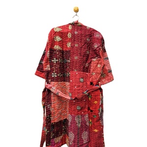 수제 인도 빈티지 실크 칸사 Khambhadiya 기모노 로브 겨울을 위한 복잡한 상세 자수 웨어러블 아트 - Product Image 5