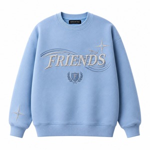 เสื้อสเวตเชิ้ตคอกลมปักลายสีฟ้าอ่อนพรีเมียม ทรงโอเวอร์ไซส์ ใส่ได้ทั้งชายและหญิง สไตล์ลำลองสำหรับฤดูใบไม้ร่วง - Product Image 1