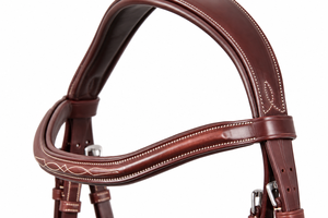 Bridon de cheval en cuir marron de qualité supérieure, couronne rembourrée, surpiqûres décoratives, sangles réglables, boucles en acier inoxydable - Product Image 2