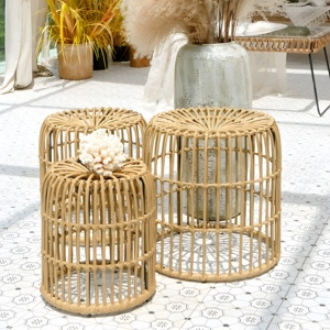 Natural rattan <b>stool</b> wholesale handmade footstools cane <b>ottoman</b> <b>stools</b> cheap price decorative poufs - Product Image 5