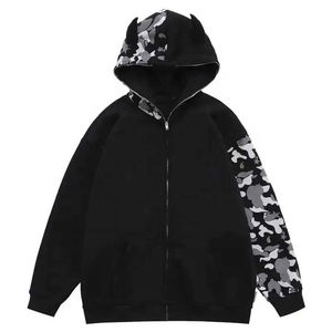 Sudadera con capucha y cremallera de cuernos de diablo extragrande personalizada, unisex, estilo urbano, de forro polar, con estampado gráfico, informal, para invierno. - Product Image 4