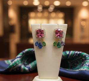 Pendientes Pequeños de Plata de Ley 925 con Baño de Oro de 18K, con Múltiples Piedras Rosadas de 10mm y Circonitas Cúbicas, 12g, Joyería para Fiesta, Regalo para Mujer - Product Image 3