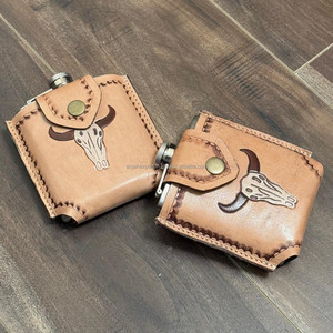 Hand Tooled Leather Stainless Steel Hip Flask With Belt Leather Case for Liquor Multi-Function Cow Leather Luxury Flask Holders - Product Image 4