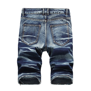 Men's Distressed Denim Shorts Straight Leg Mid Waist Cotton Casual Summer Ripped Zipper Detail - Product Image 3