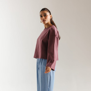 Sudadera Extra Grande de Cuello Redondo para Mujer, Color Sólido, Tejida, Manga Larga, 100% Algodón, Ropa de Otoño - Product Image 4