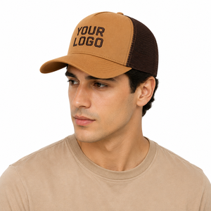 Custom Trucker <b>Cap</b> 5-Panel Structured Mesh Back Cotton Twill Front Embroidery Logo Unisex Adjustable Adult Casual <b>Hat</b> - Product Image 6