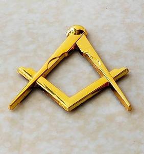 Emblème de voiture Maître Maçon maçonnique, équerre et compas découpés, plaqué or, en zinc pour extérieur - Product Image 3