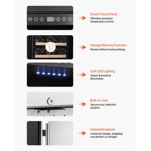 Frigorifero per Vini da 28 Bottiglie, Mini Frigo con Porta in Vetro Regolabile e Controllo Digitale della Temperatura, Alimentazione Elettrica - Product Image 6