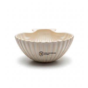 ชามเซรามิครูปเปลือกหอยสีเบจ ชามใส่ของว่าง ผลไม้ สลัด ลายริบบิ้น ตกแต่งสวยงาม สำหรับใช้ในบ้านและครัว - Product Image 1