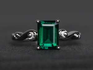 Anillo de cóctel de esmeralda con gemas verdes, corte esmeralda, plata de ley, joyería de piedra de nacimiento de mayo - Product Image 5