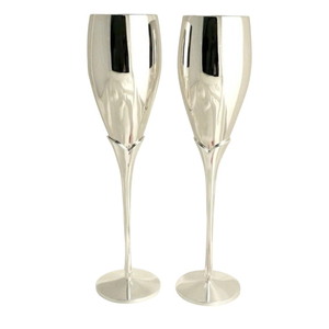 Luxury Design Silver Plated Polished Champagne Flutes <b>Wine</b> <b>Goblets</b> Set Of 2 Perfect For Wedding Anniversary Celebration Gift - Product Image 1