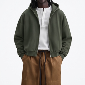 Men's <b>Oversized</b> Hooded Zip-Up Sweatshirt Solid Color Cotton French Terry Eco-Friendly Streetwear Casual Winter Wear - Product Image 5