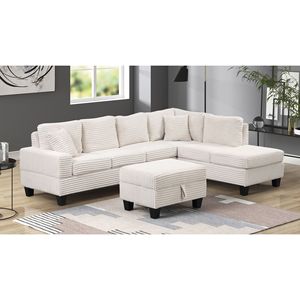 Divano Sezionale Reclinabile in Legno Color Crema Stile Moderno per Soggiorno - Product Image 3