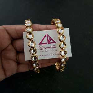 Nova Mart Kundan Alloy Gold Plated Oxidized Polish Bangles-Trendy Vintage Wedding Jewelry with Pearl & Diamond - Product Image 1