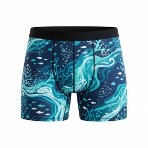 Boxers pour hommes à imprimé océan, taille mi-haute, taille élastique, en polyester tricoté respirant, avec impression par sublimation, style décontracté - Product Image 1