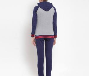 <b>Women's</b> Gray <b>Navy</b> Color Blocked Hooded Sweatshirt And Jogger Set Full Sleeve Solid Casual Two Piece Outfit Breathable - Product Image 5
