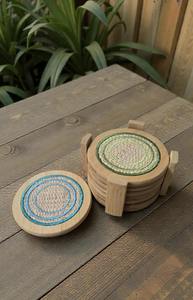 Posavasos de ratán colorido con borde de madera y soporte para uso diario en cocina, oficina, cantina y cafetería, protección para tazas de té y café. - Product Image 2