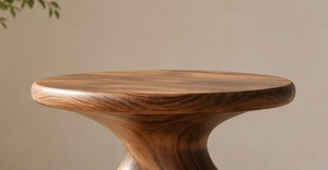 Mesa de centro redonda moderna convertible de madera con diseño acanalado, hecha a mano, para sala de estar a bajo precio - Product Image 2