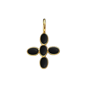 Colgante de Cruz con Bisel de Ónix Negro, Ónix Negro Ovalado Liso de 5x3mm, Bisel Chapado en Oro, Abalorios Hechos a Mano, Proveedores de Joyería de la India - Product Image 1