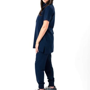 Women's Blue <b>Scrub</b> Top Short Sleeve Knitted Cotton Polyester Blend Hospital Uniform <b>Scrub</b> Tops - Product Image 3