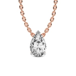 Collier solitaire en or 10k/14k avec diamant de laboratoire taille poire Marisol à quatre griffes, prix de gros, bijoux pour femme - Product Image 2