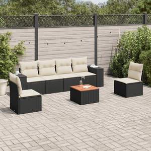 Conjunto de Muebles de Jardín de 7 Piezas, Modular, de Ratán Sintético Negro, Colección de Muebles de Jardín - Product Image 1