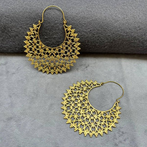Handmade <b>Gold</b> Geometric Filigree Hoop <b>Earrings</b> Tribal Boho Statement Jewelry Women - Product Image 4
