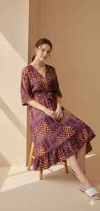 Vestido Midi para Mujer, Estampado Abstracto, Estilo Casual, para Uso Diario, con Botones, Azul, Transpirable, Cintura Natural - Product Image 4