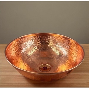 Lavabo de Cobre Redondo Martillado para Encimera, Lavabo Metálico Contemporáneo, Diseño Duradero - Product Image 1