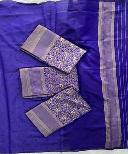 Sari de Seda Morado, Estilo Banarasi, con Borde Dorado, Vestido Largo para Mujer, Traje Tradicional Indio para Bodas - Product Image 5