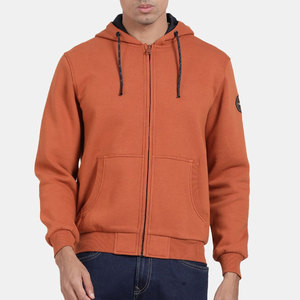 Sudadera con Capucha y Cremallera para Hombre, Color Naranja, Corte Regular, Color Sólido, Tejido de Algodón, Estilo Casual para Otoño, Logotipo en la Manga Izquierda - Product Image 1