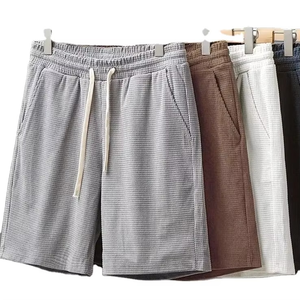 <b>Men</b> Solid Front Waffle Texture Casual Shorts High Elastic Waist Drawstring Lightweight Summer Lounge Breathable Cotton Blend - Product Image 1
